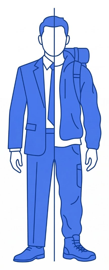 Split figure: business and casual